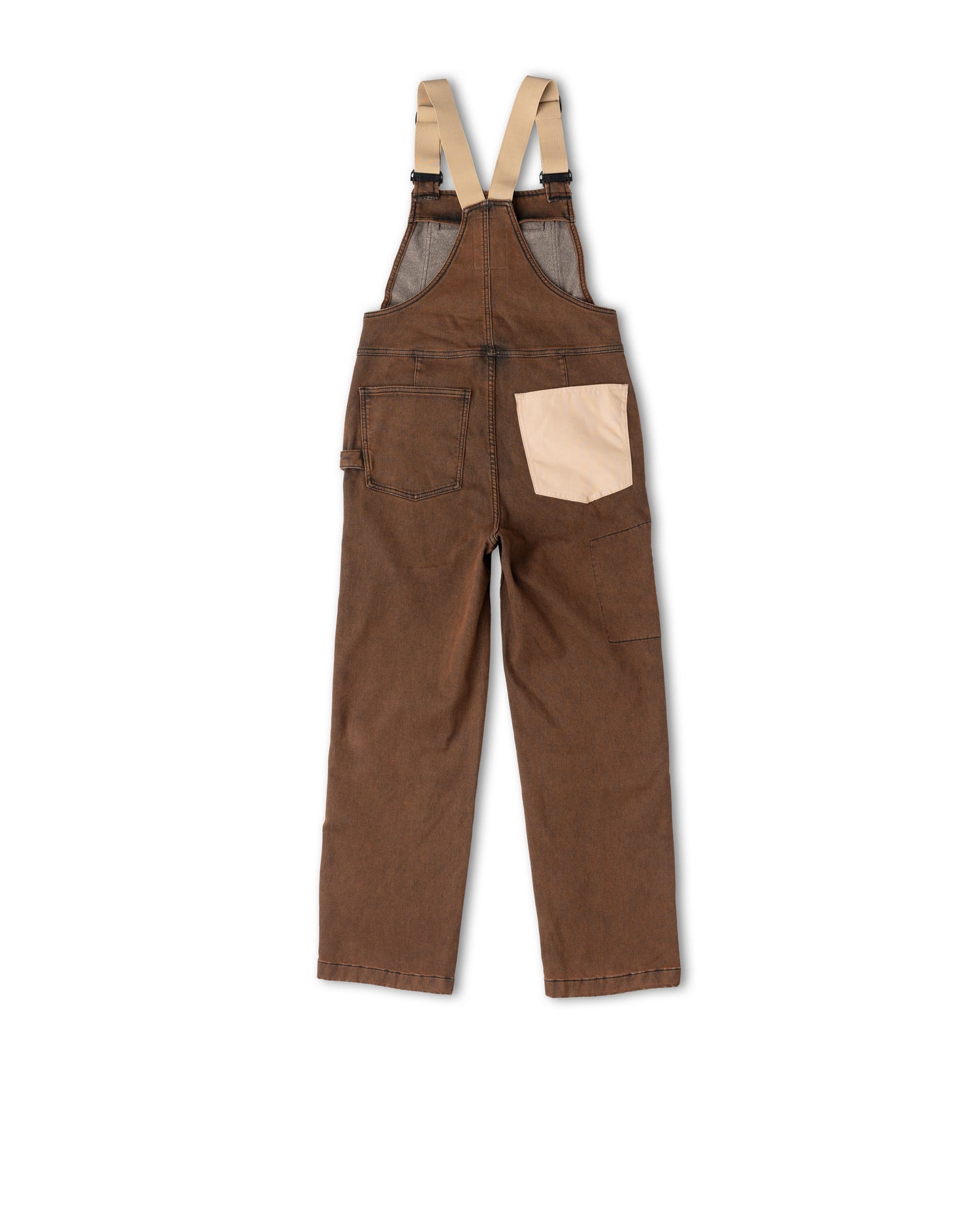 Brown overalls with beige patches on a white background