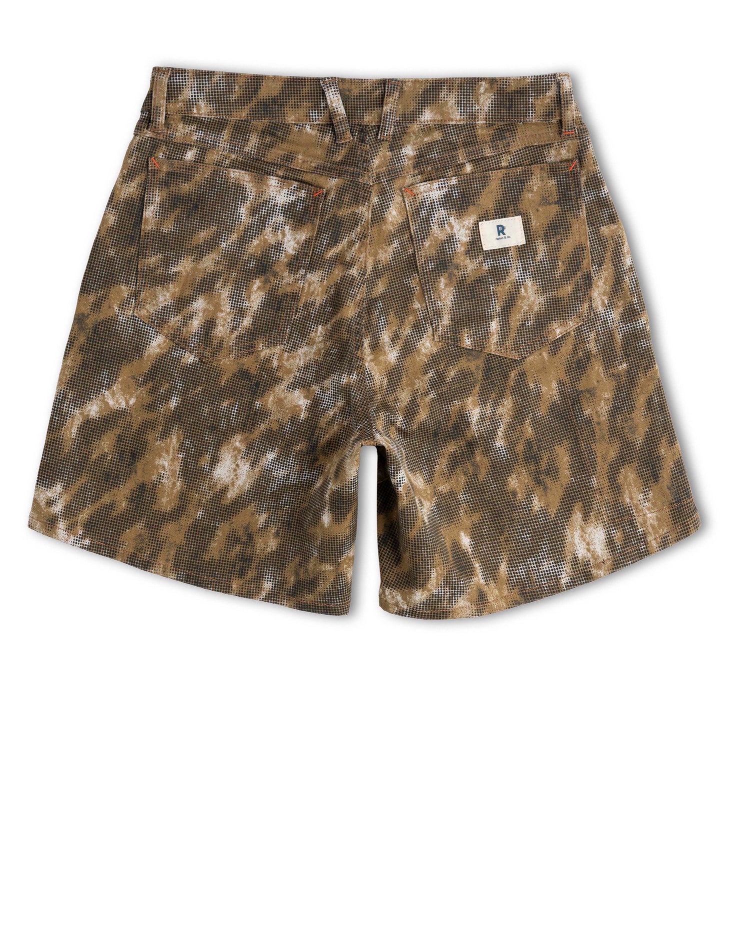 Camouflage-patterned shorts on a white background