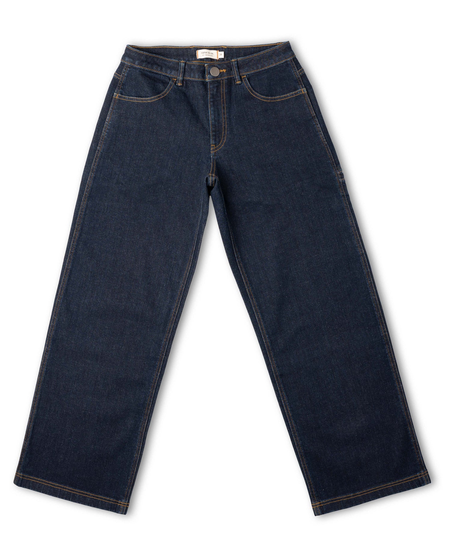 Pair of dark blue jeans on a white background