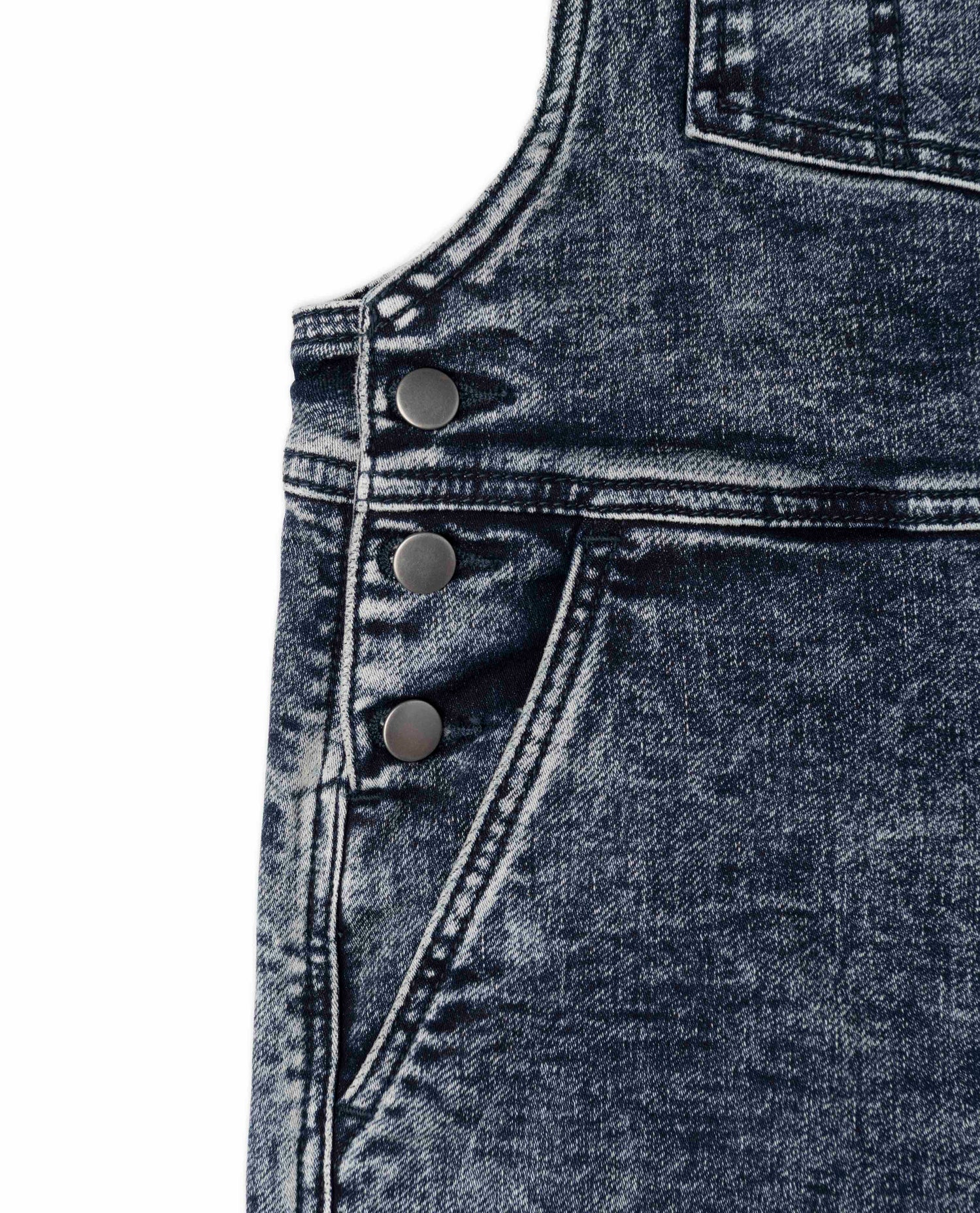 Indigo Marble women's denim overalls details