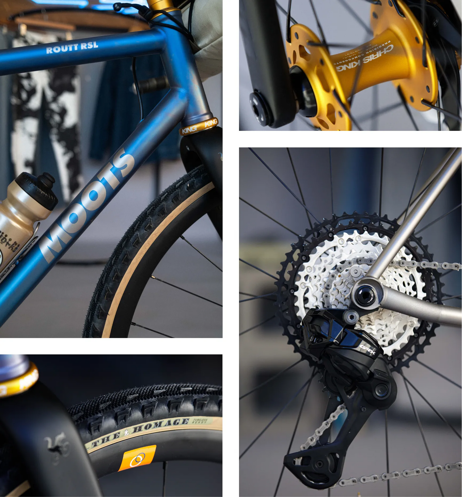 Collage of a bicycle with close-up details on a gray background