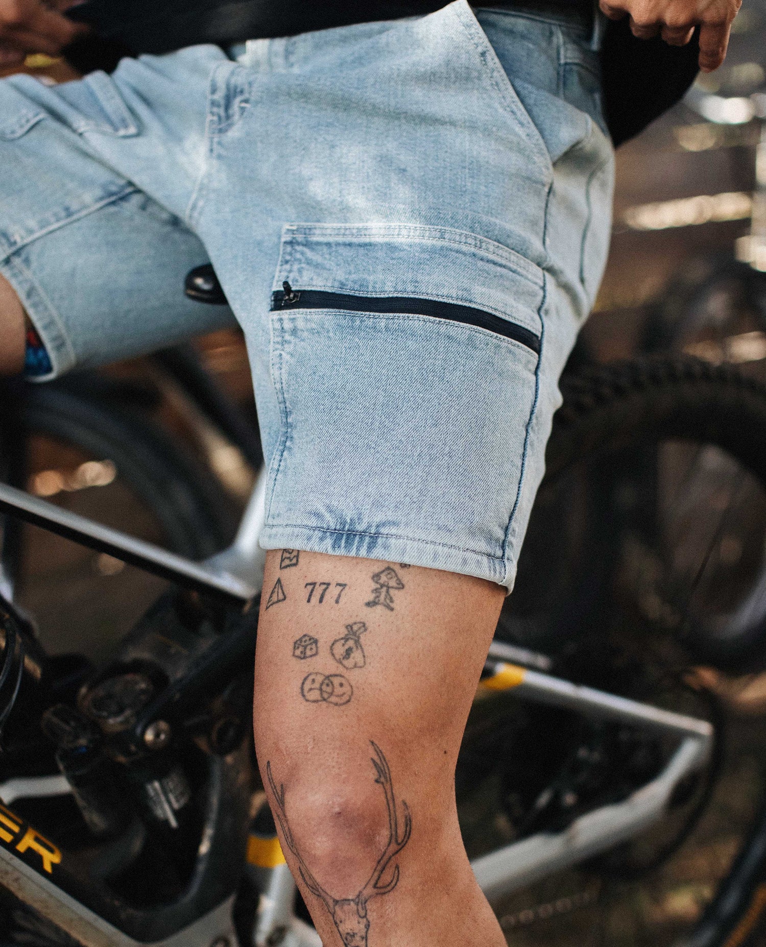 Denim Chore shorts on body