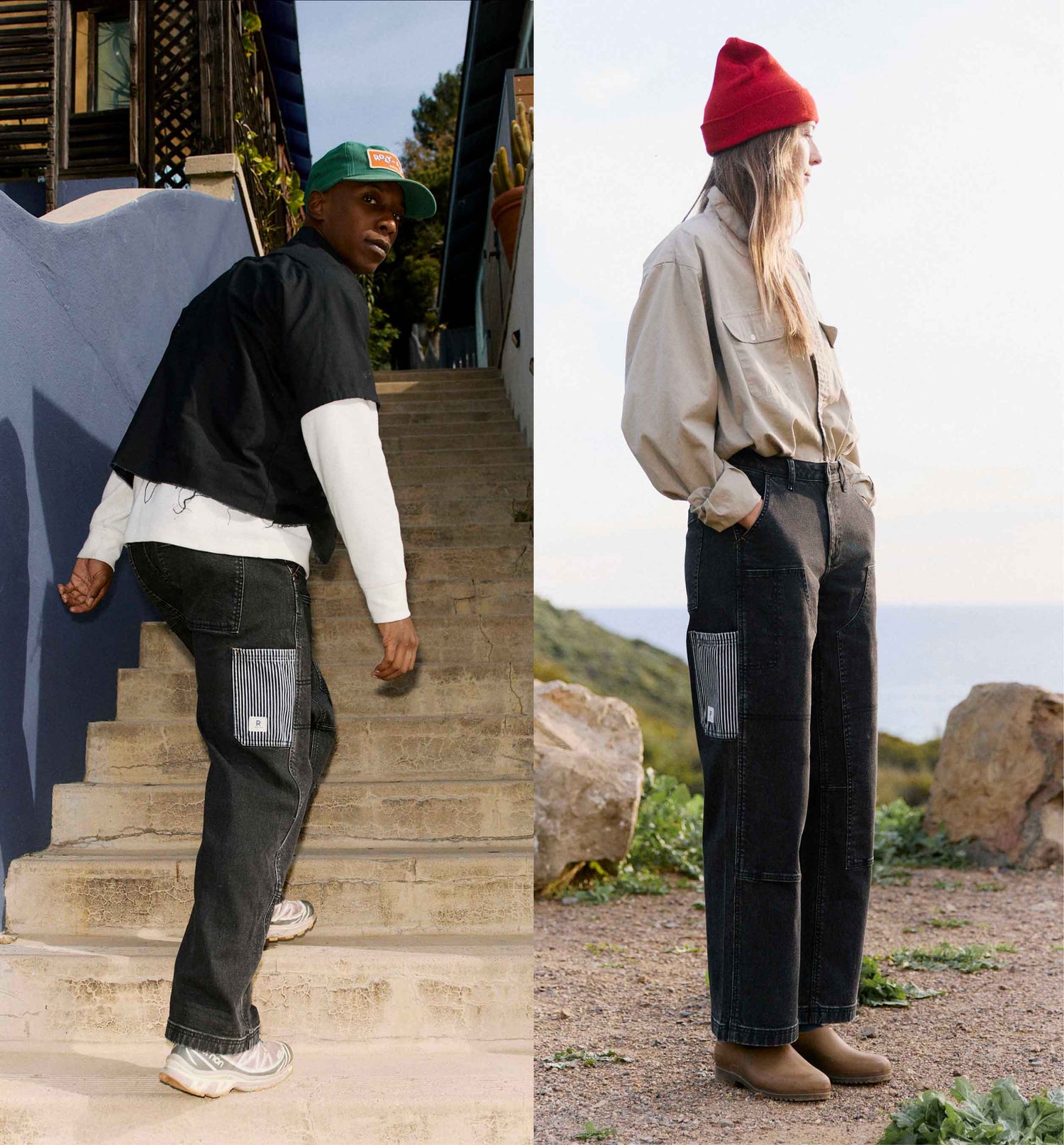 Man and women wearing pants. 