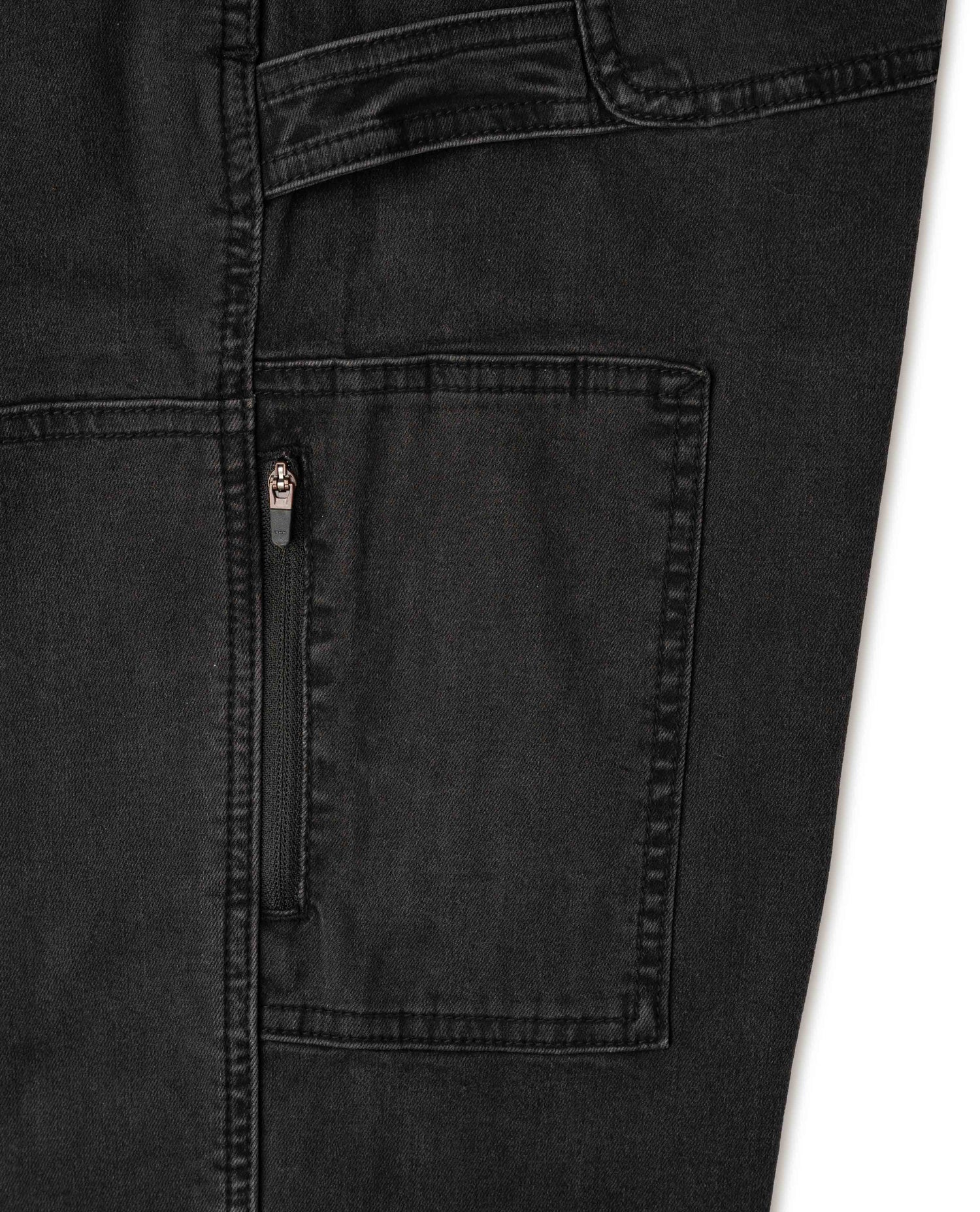 Black Superlite Utility Jeans zipper detail