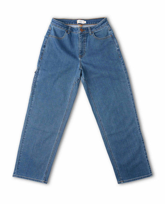 Medium wash jeans, front view, on white background.
