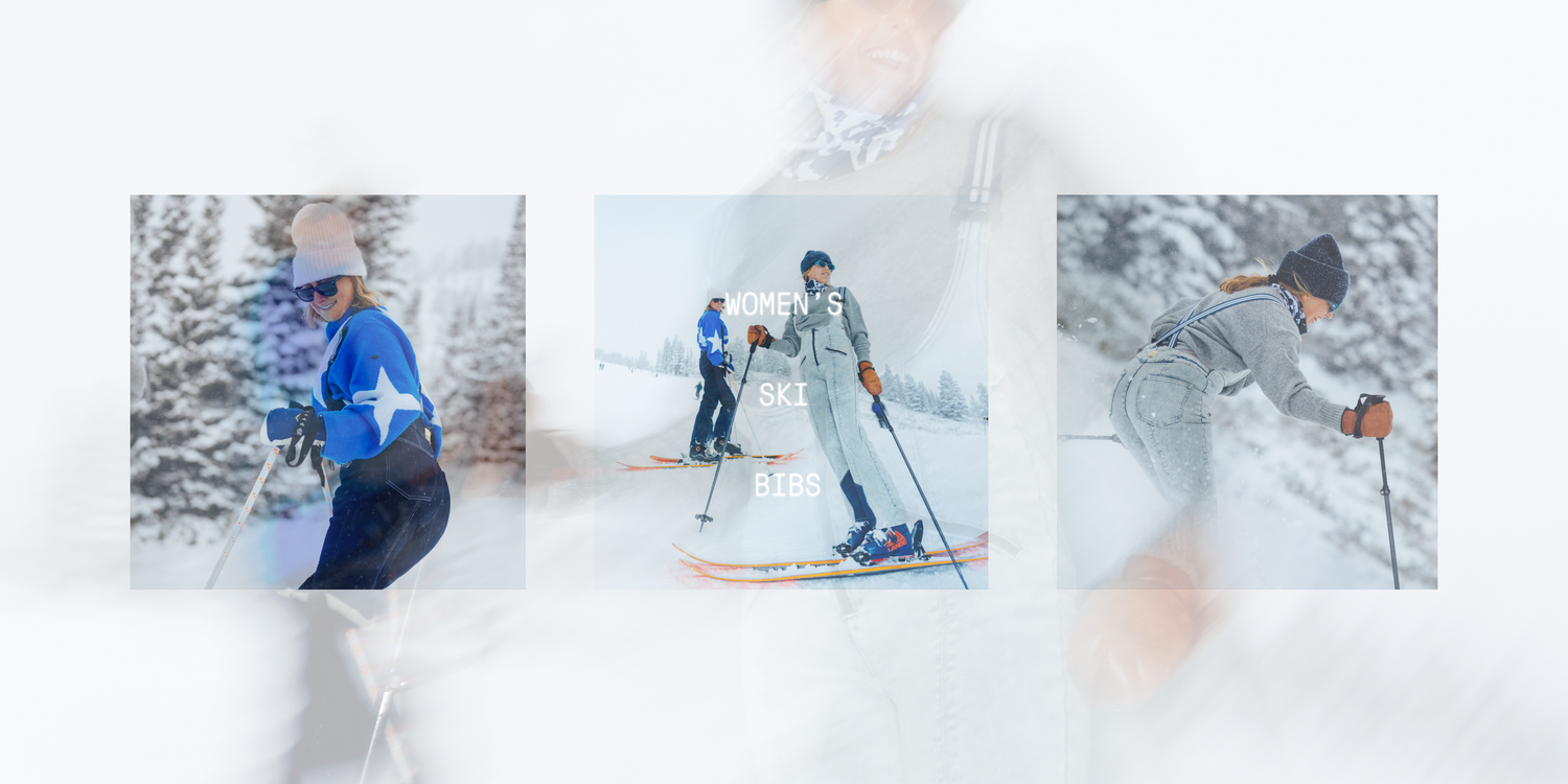 Three skiers in different poses on a snowy background